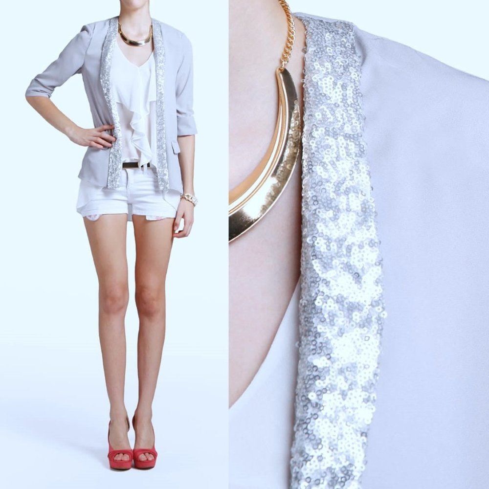 Silver Sequin Trimmed Blazer